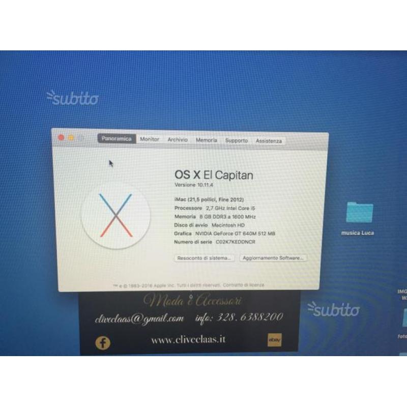 IMac 21.5 pollici ( Fine 2012)