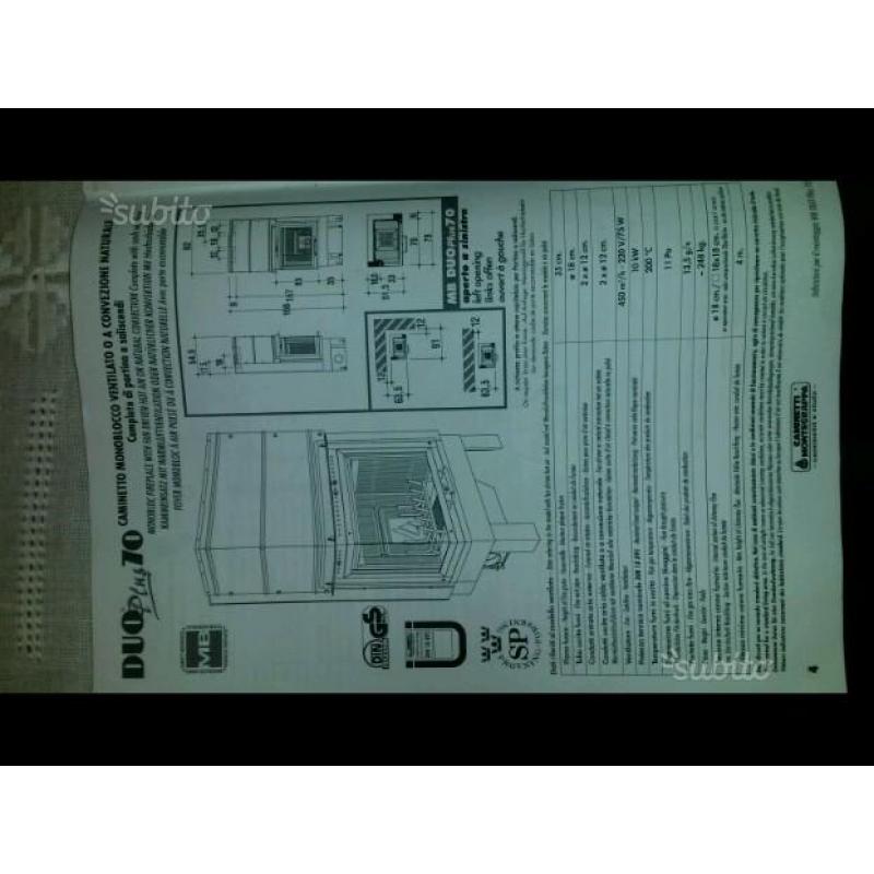 Caminetto monoblocco ventilato Montegrappa