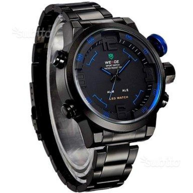 Orologio acciaio nero dual led (analogio-digitale)