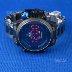 Orologio acciaio nero dual led (analogio-digitale)