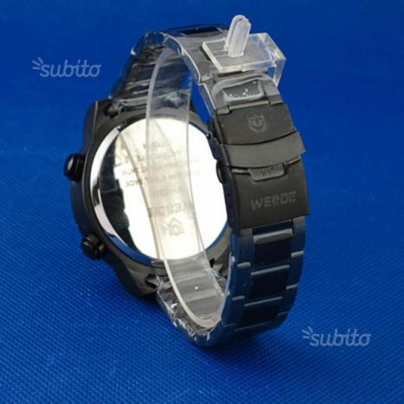 Orologio acciaio nero dual led (analogio-digitale)