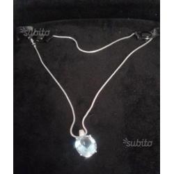 Collana Oro bianco 18kt e pendente acquamarina